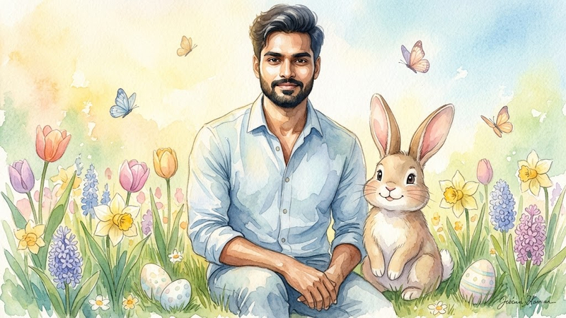 watercolor bunny spring meadow