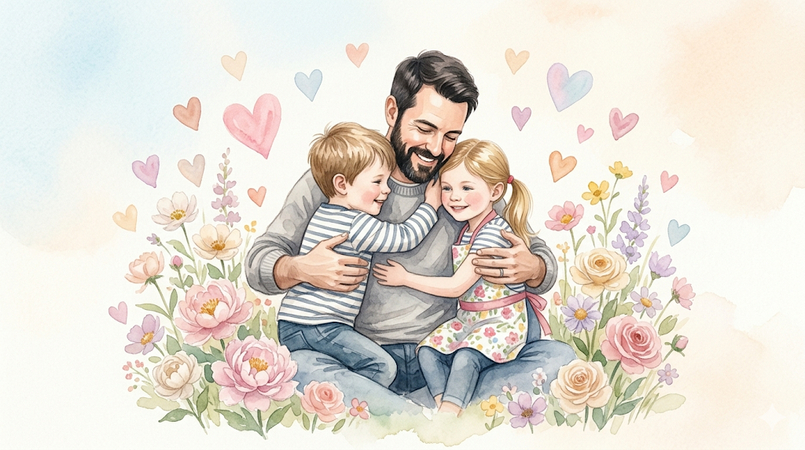 watercolor fathers day illustration with family