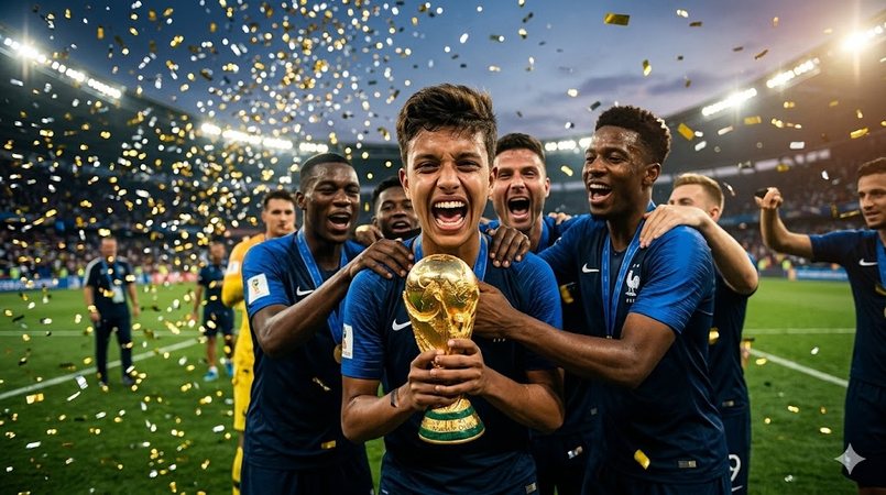 football team celebrating world cup success
