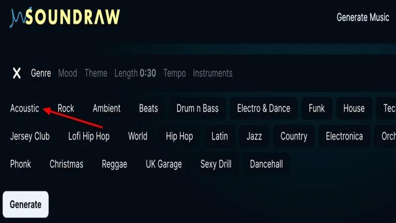 choosing mood genre and theme in soundraw