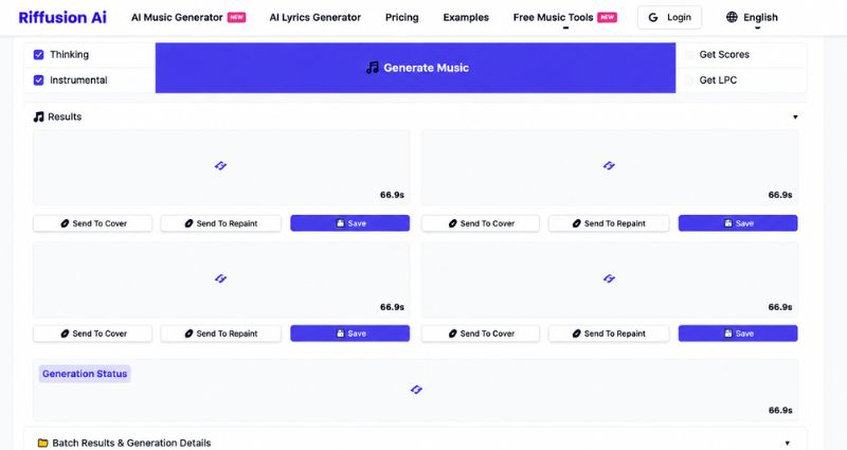 generated music results in riffusion ai tool