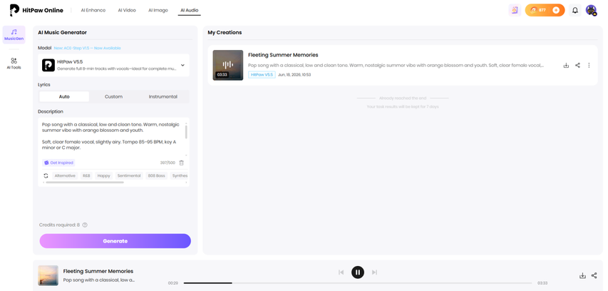 HitPaw AI music generator interface