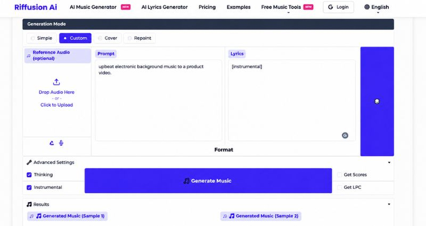lyrics and custom settings in riffusion ai music generator