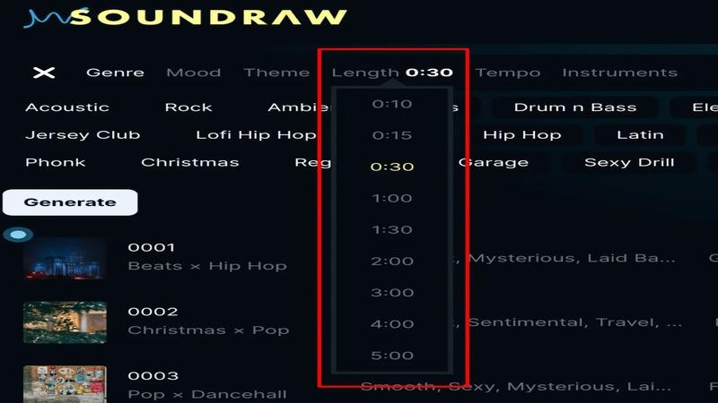 setting music track length and duration in soundraw ai