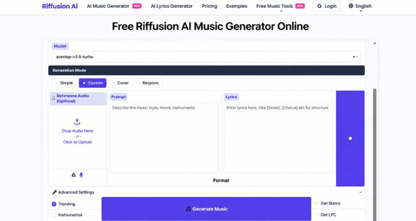 text prompt input in riffusion ai music generator