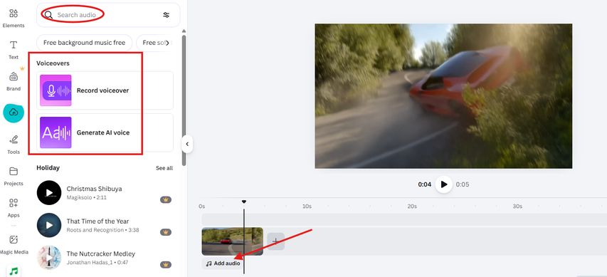 Adding audio to the AI video