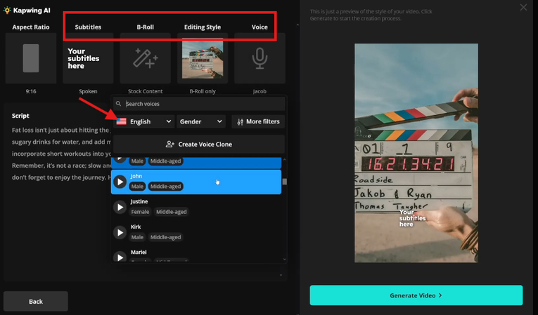 Adding b-roll, subtitles, and voice