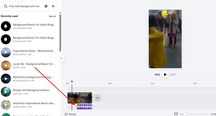 Adding background music to the AI video in Canva