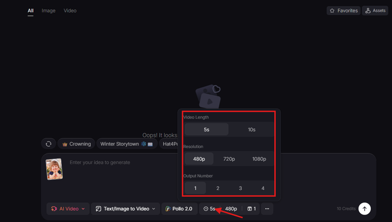 Adjusting settings for the AI video