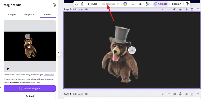 BG Remover in Canva AI video generator