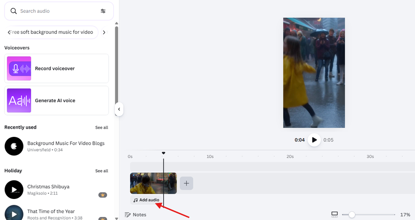 Canva Add Audio option