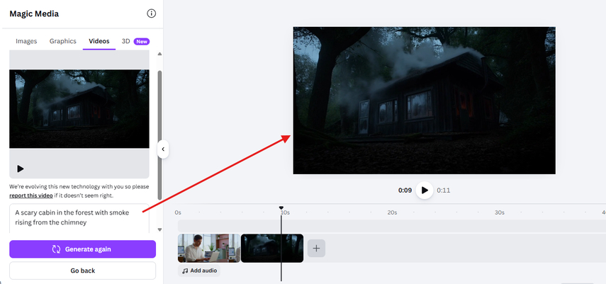 Canva AI video generator result of a landscape video