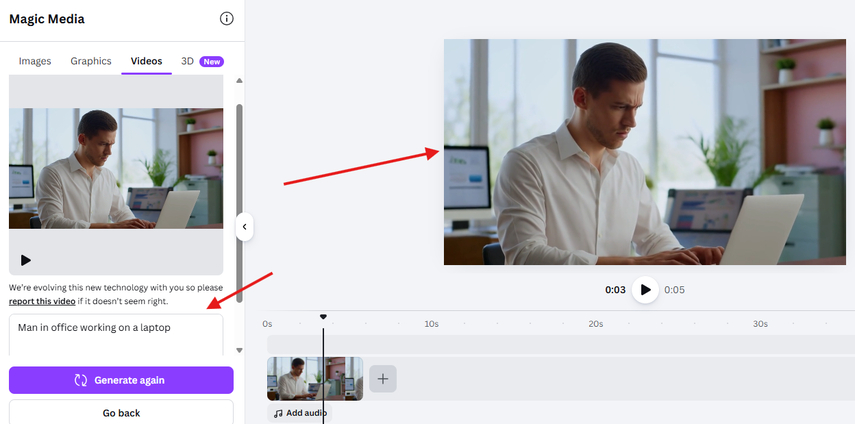 Canva AI video generator result of a presentation video