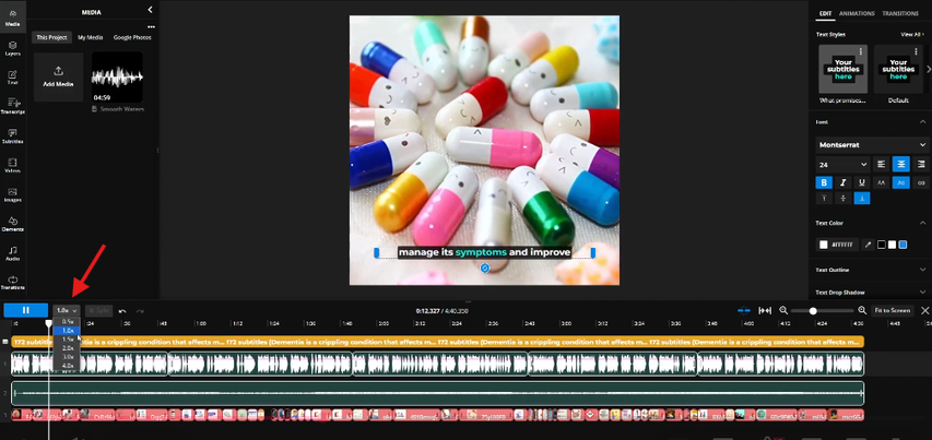 Changing the speed of the video in the Kapwing AI video generator