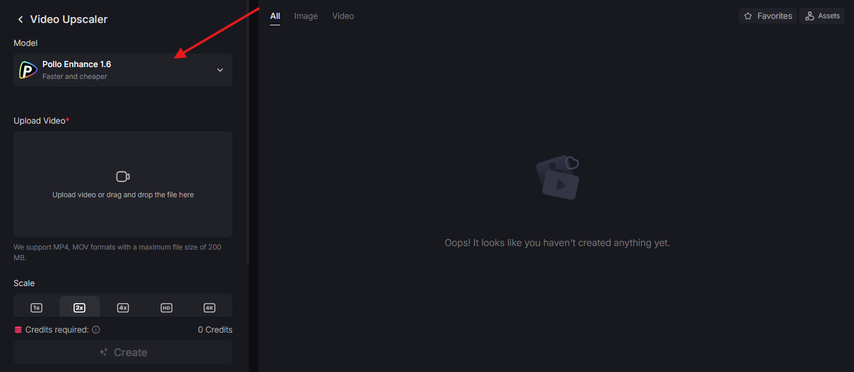 Choosing an upscaling model in Pollo AI video upscaler