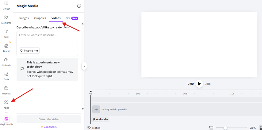 Choosing the video option in Magic Media