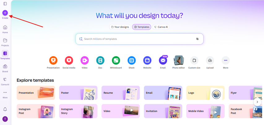 Creating a new project in Canva AI