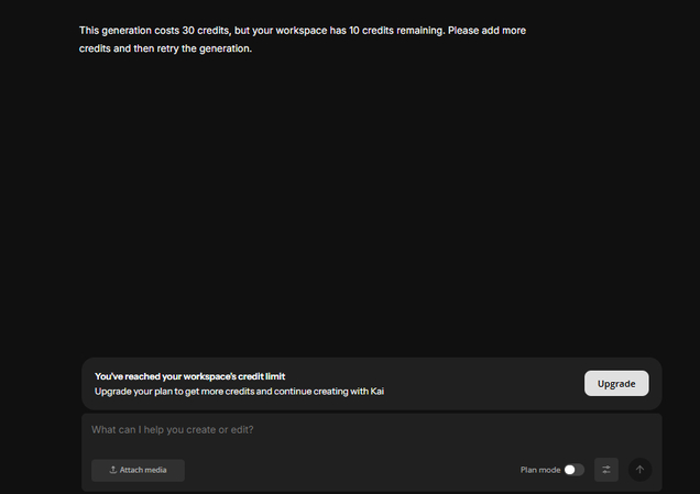 Credits running out in the Kapwing AI video generator free account