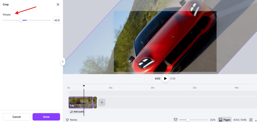 Cropping the AI video in Canva