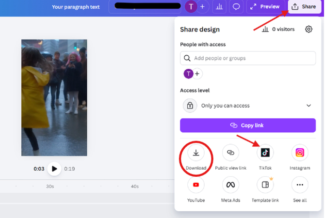 Downloading the AI-generated video in Canva