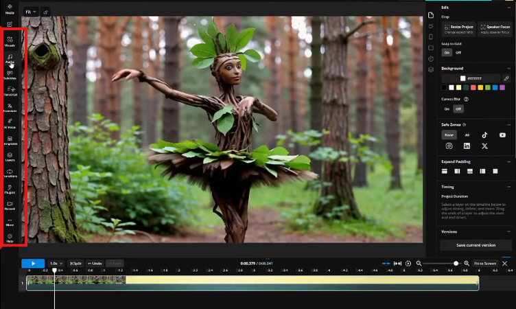 Editing the video in the Kapwing AI Text to Video generator