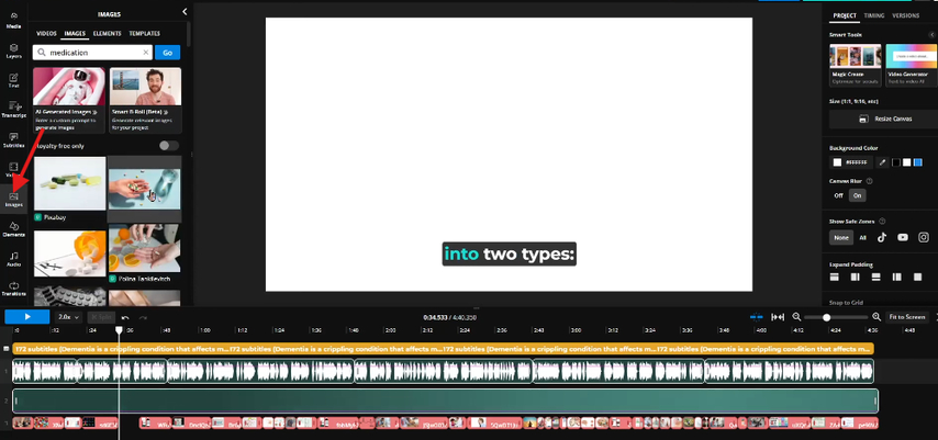 Filling empty spaces using images in the Kapwing AI Text to Video generator