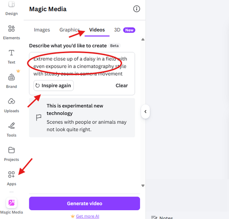 Free Canva AI video generator Magic Media