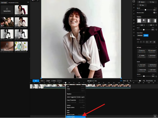 Kapwing AI video generator freeze frame for longer videos