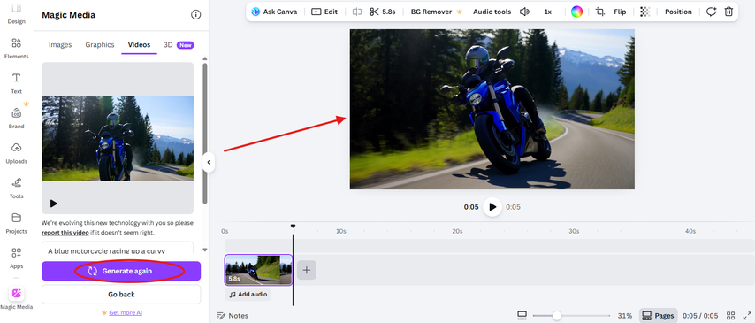 Generating a free video in Canva Text to Video AI