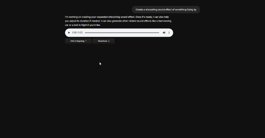 Generating audio in the Kapwing AI video generator free chat assistant