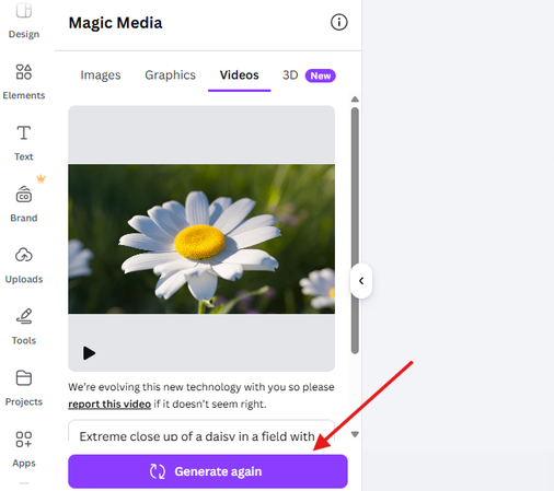 Generating free AI videos in Canva Magic Media