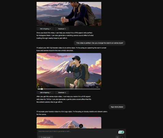 Generating ideas and images in the Kapwing AI video generator free chat assistant