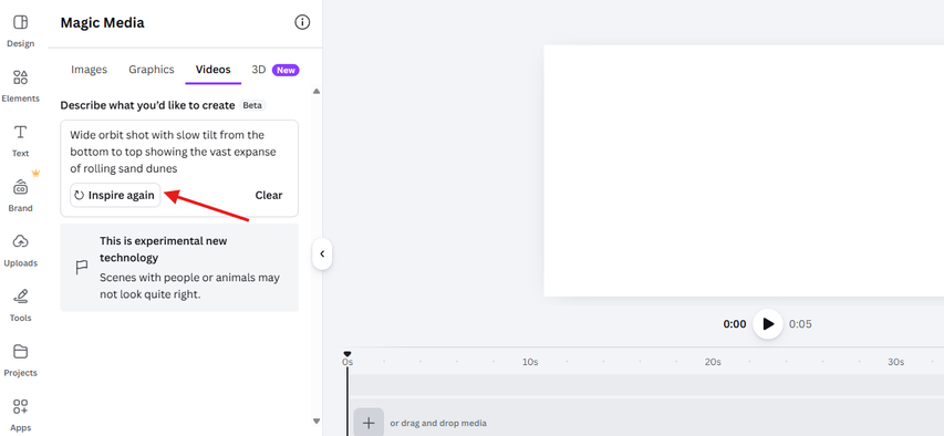 Getting a prompt inspiration in the Canva AI video generator