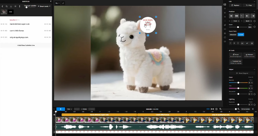 Kapwing AI video generator editing canvas