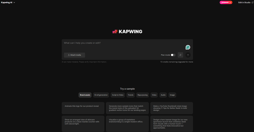 Kapwing AI video generator free chat assistant