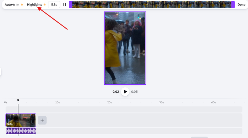 Making highlights of the AI video in Canva