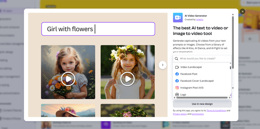 Opening a new project in Canva Text to Video AI