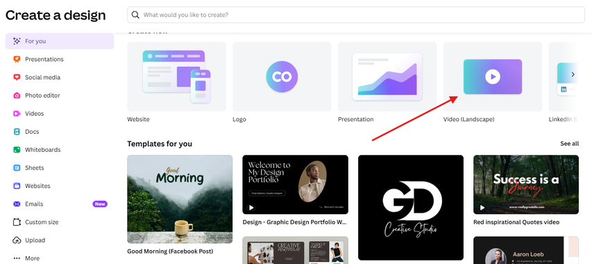 Opening a project in Canva Text to Video AI
