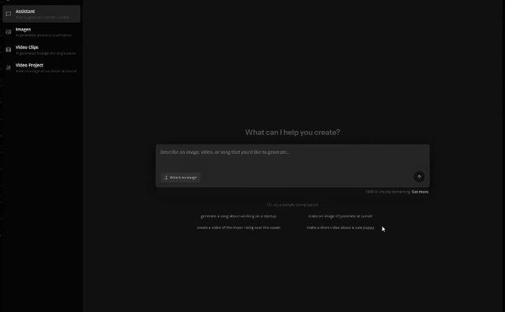 Opening the AI hub in the Kapwing AI Image to Video generator