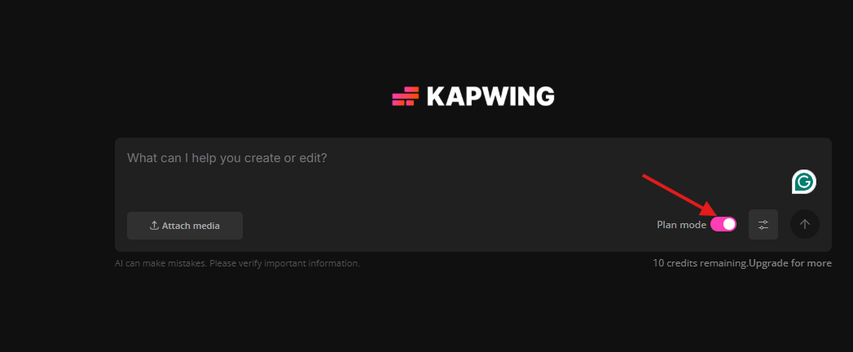 Plan mode in the Kapwing AI Text to Video generator