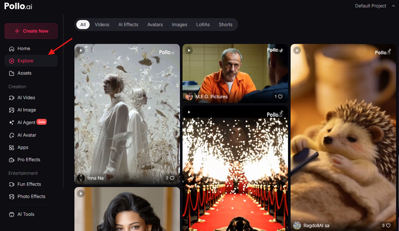 Pollo AI video generator Explore section