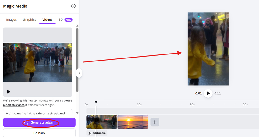 Previewing the AI-generated video in Canva