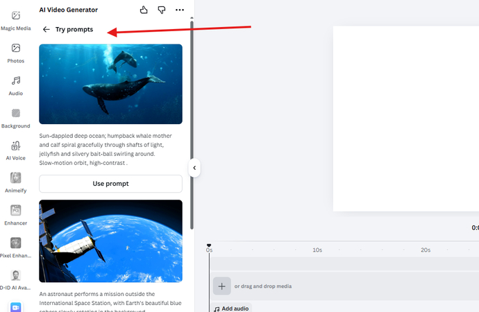 Prompt examples in Canva Text to Video AI
