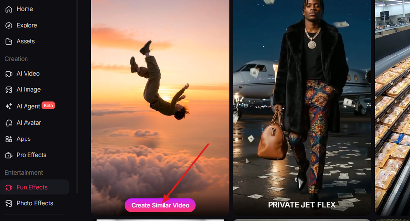 Selecting a Pollo AI video effect