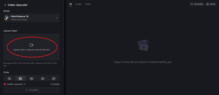 Selecting a video to upscale in Pollo AI
