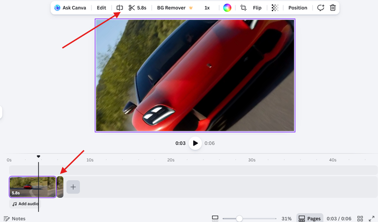 Splitting the AI video in Canva