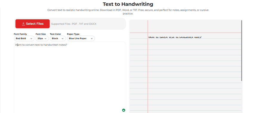 The Online Converter text to handwriting converter