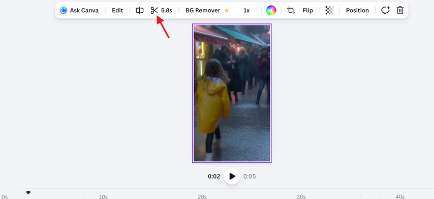 Trim option in the Canva AI TikTok video generator