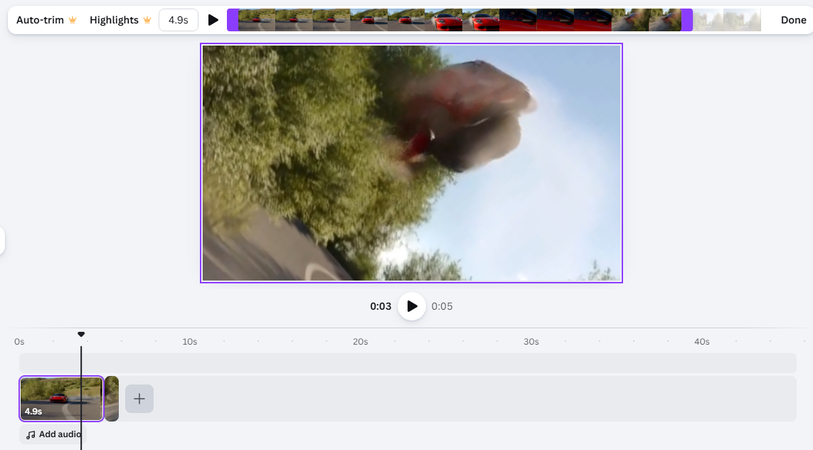 Trimming the AI video in Canva