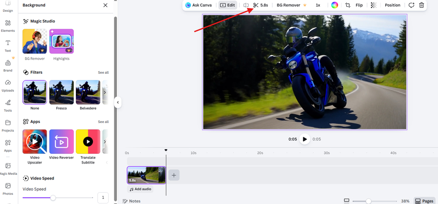 Trimming the video in Canva Text to Video AI